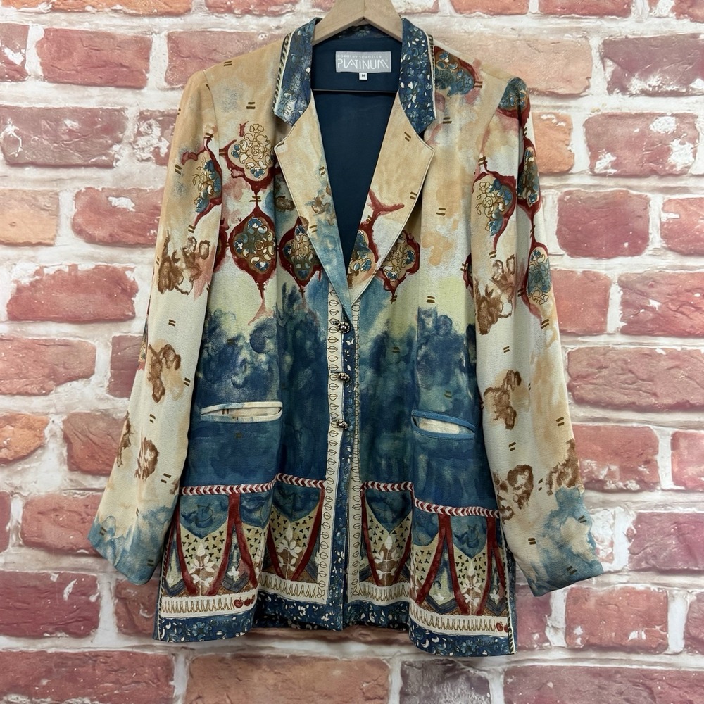 Vintage Dorothy Schoelen Blazer Women's M Multicolor Boho Batik Abstract Jacket